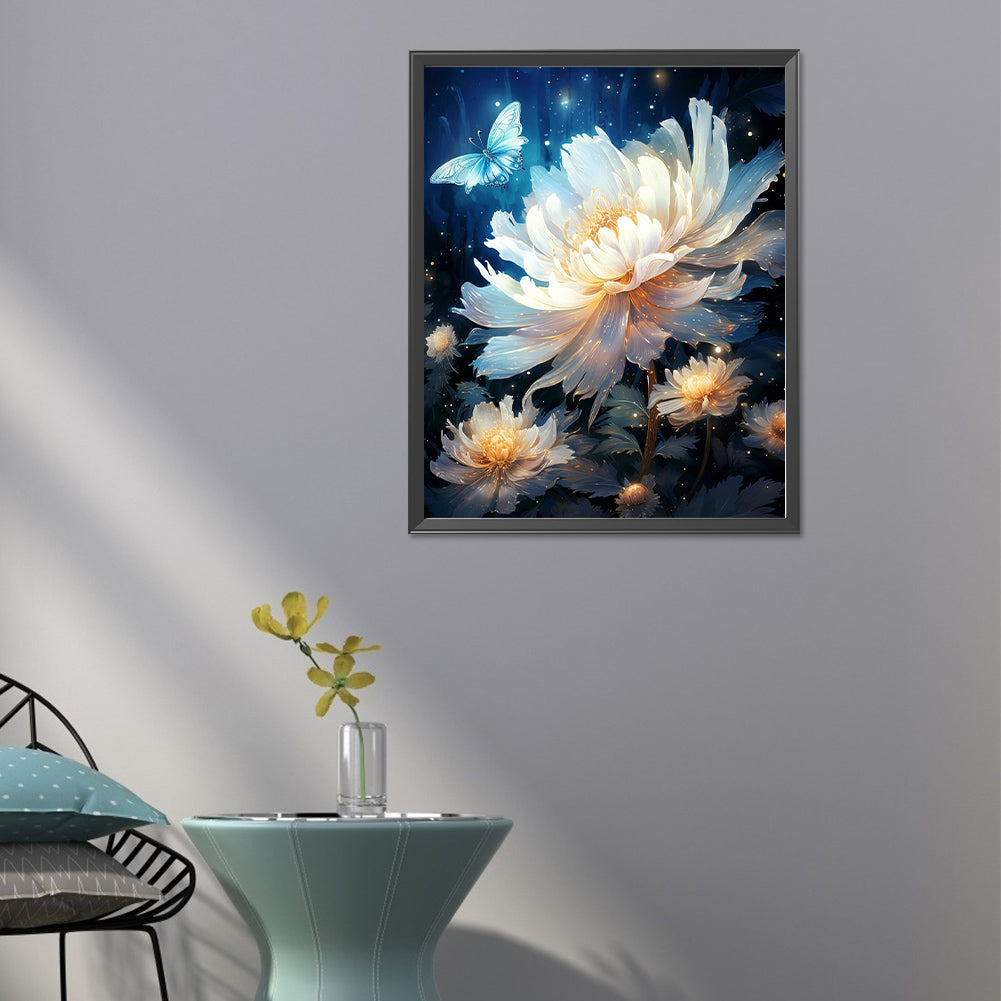 Butterflies And Glowing Flowers - Full Round Drill Diamond Painting 30*40CM