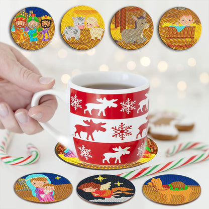 6PCS Special Shape Diamond Painting Crafts Coaster with Holder (Birth of Jesus)