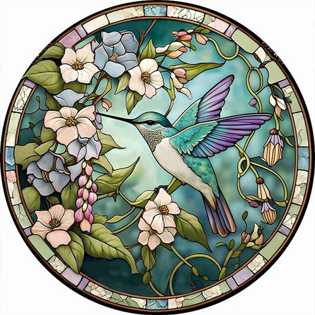 Glass Painting-Flowers And Hummingbirds - 14CT Stamped Cross Stitch 40*40CM