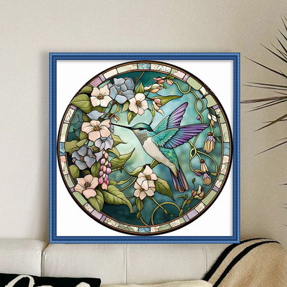 Glass Painting-Flowers And Hummingbirds - 14CT Stamped Cross Stitch 40*40CM