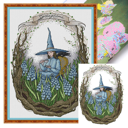 Magic World Spring - 14CT Stamped Cross Stitch 30*41CM(Joy Sunday)