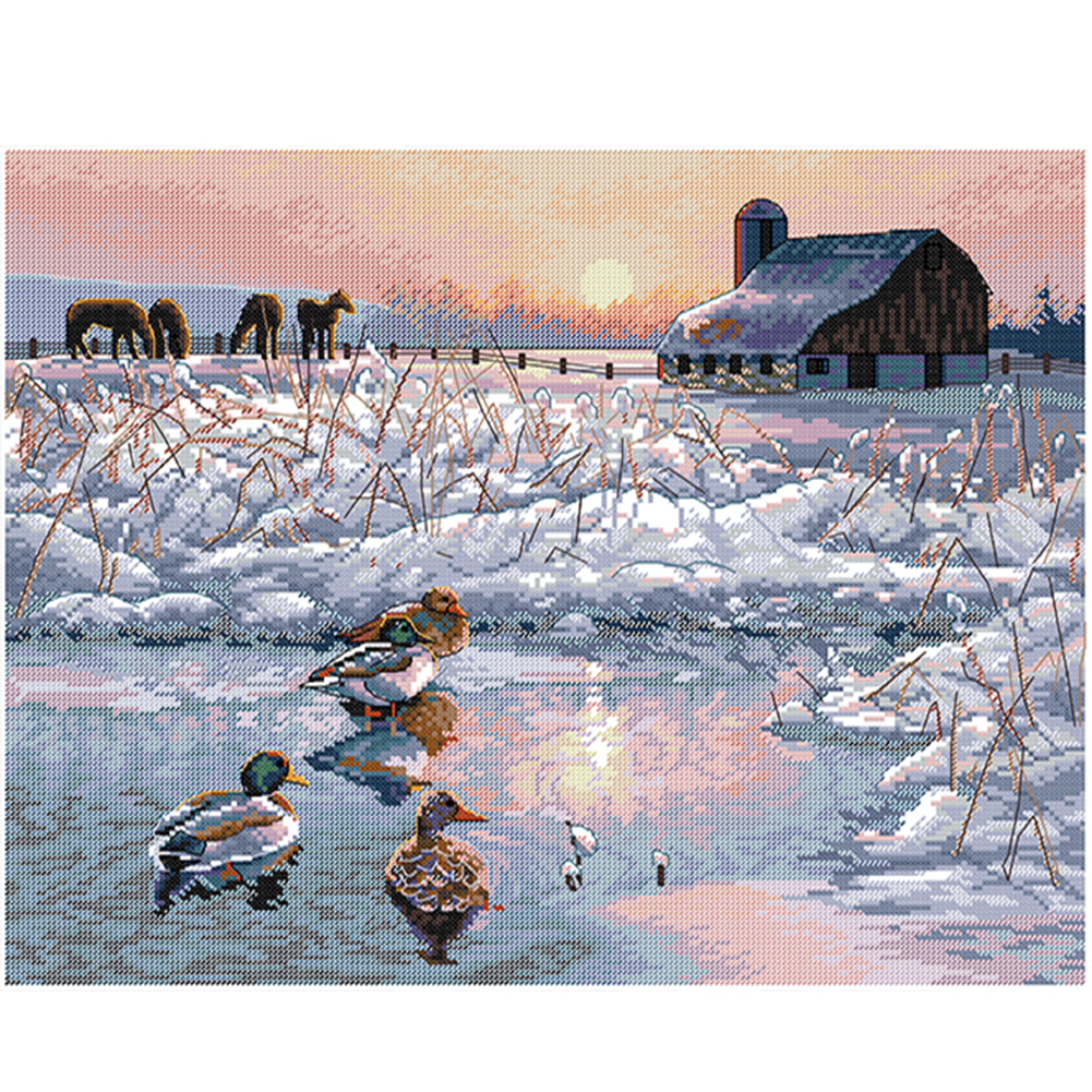 Mandarin Ducks In The Cold Winter - 14CT Stamped Cross Stitch 46*38CM£¨Joy Sunday£©