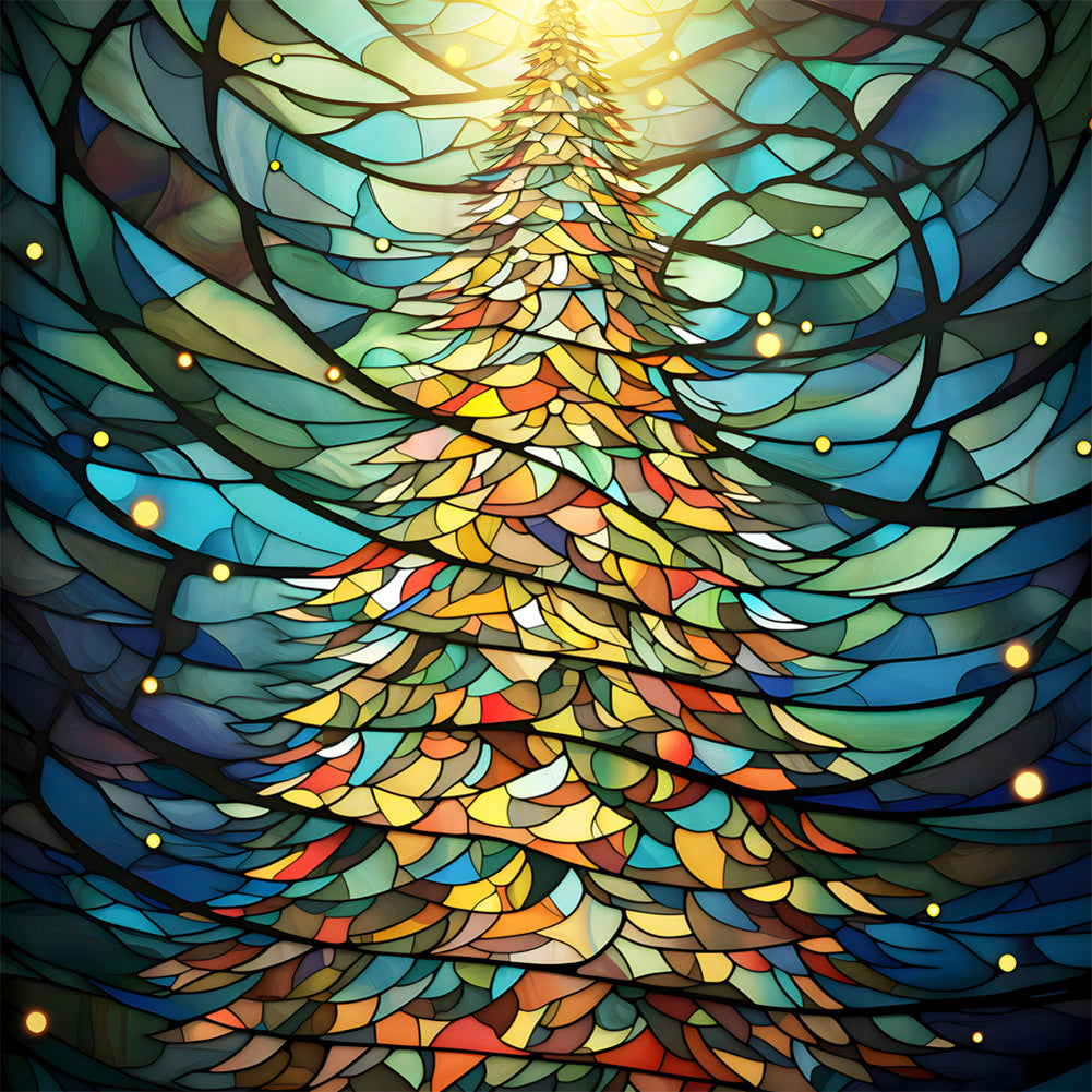 Christmas Tree Glass Painting - Full Round Drill Diamond Painting 30*30CM