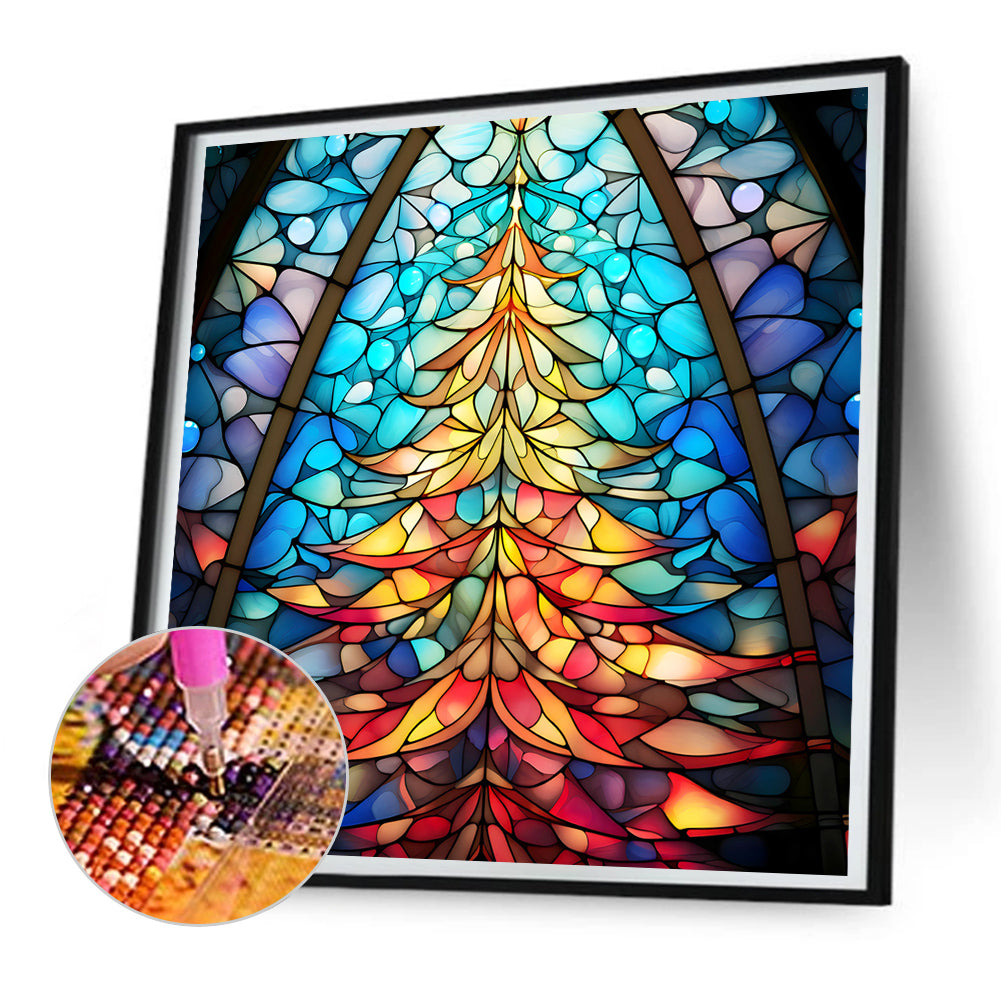 Christmas Tree Glass Painting - Full Round Drill Diamond Painting 30*30CM