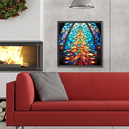 Christmas Tree Glass Painting - Full Round Drill Diamond Painting 30*30CM