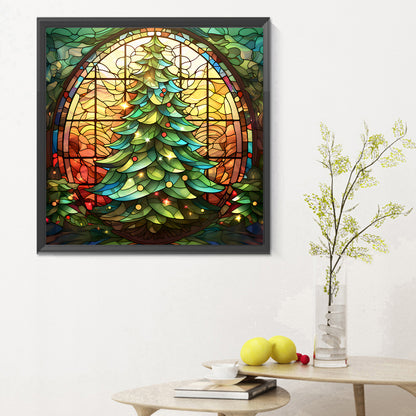 Christmas Tree Glass Painting - Full Round Drill Diamond Painting 30*30CM