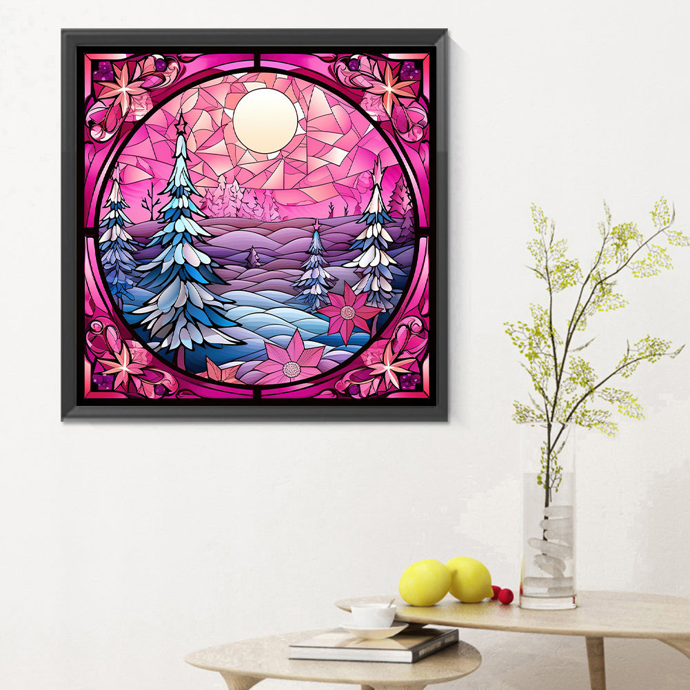 Pink Christmas Glass Painting - Full Round Drill Diamond Painting 30*30CM