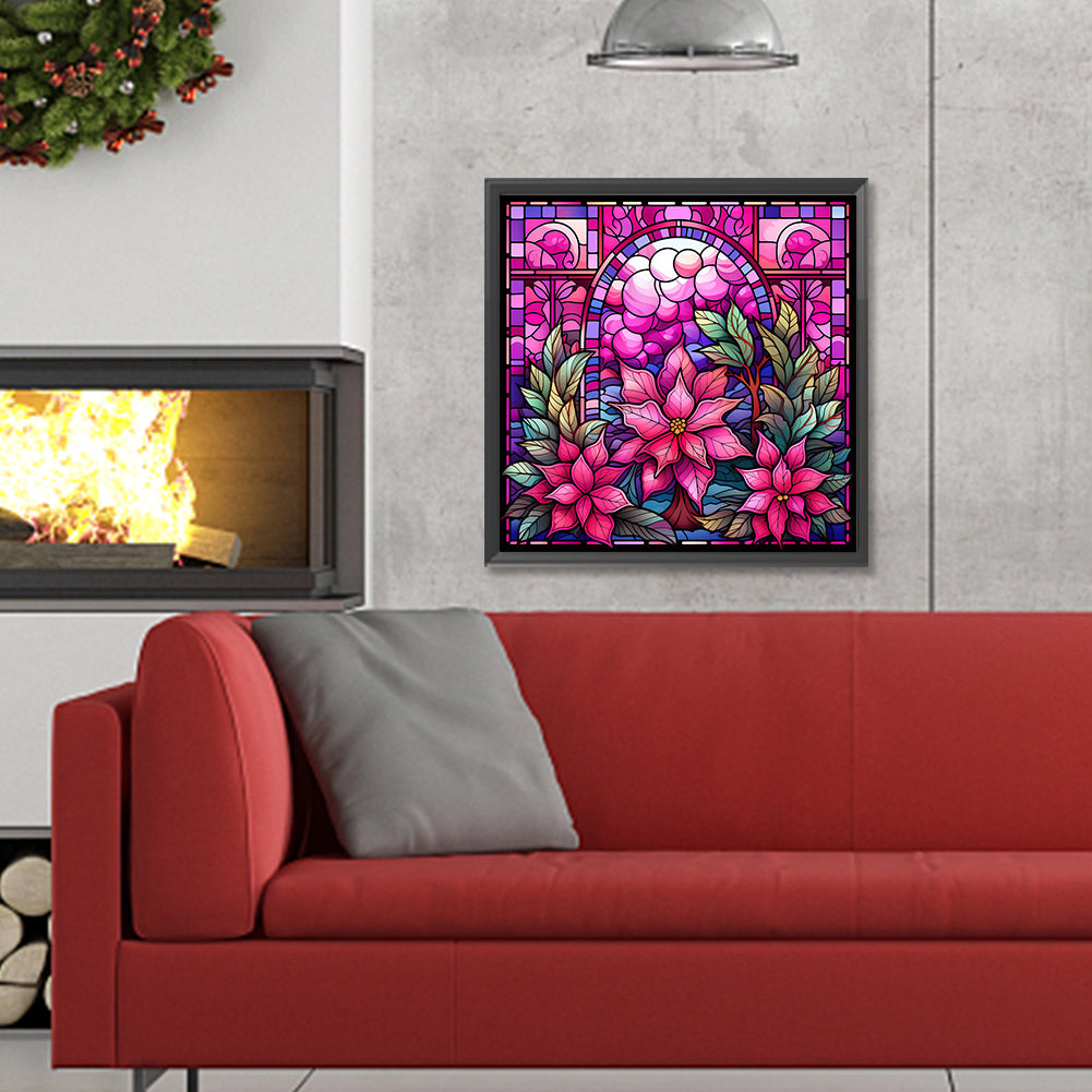 Pink Christmas Glass Painting - Full Round Drill Diamond Painting 30*30CM