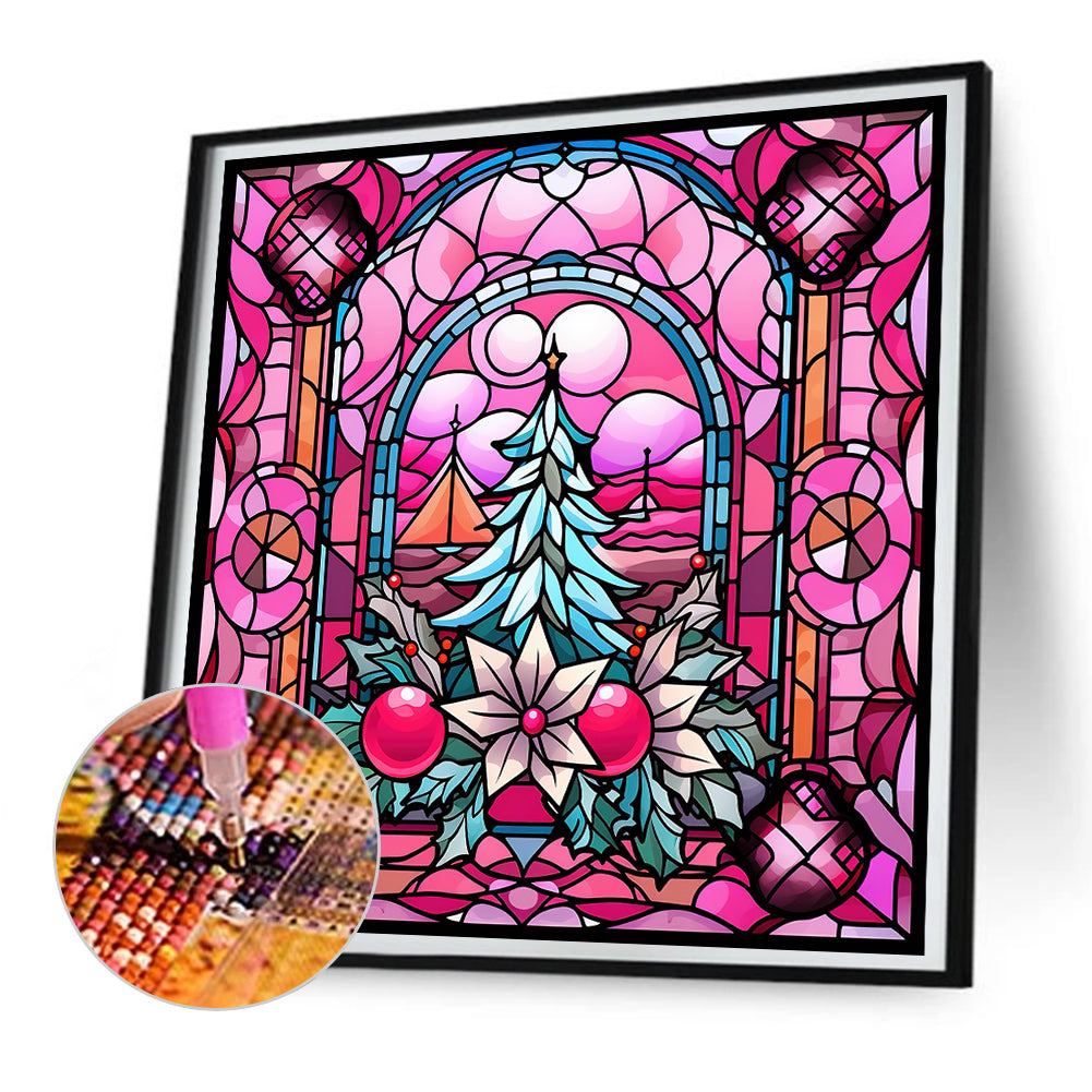 Pink Christmas Glass Painting - Full Round Drill Diamond Painting 30*30CM