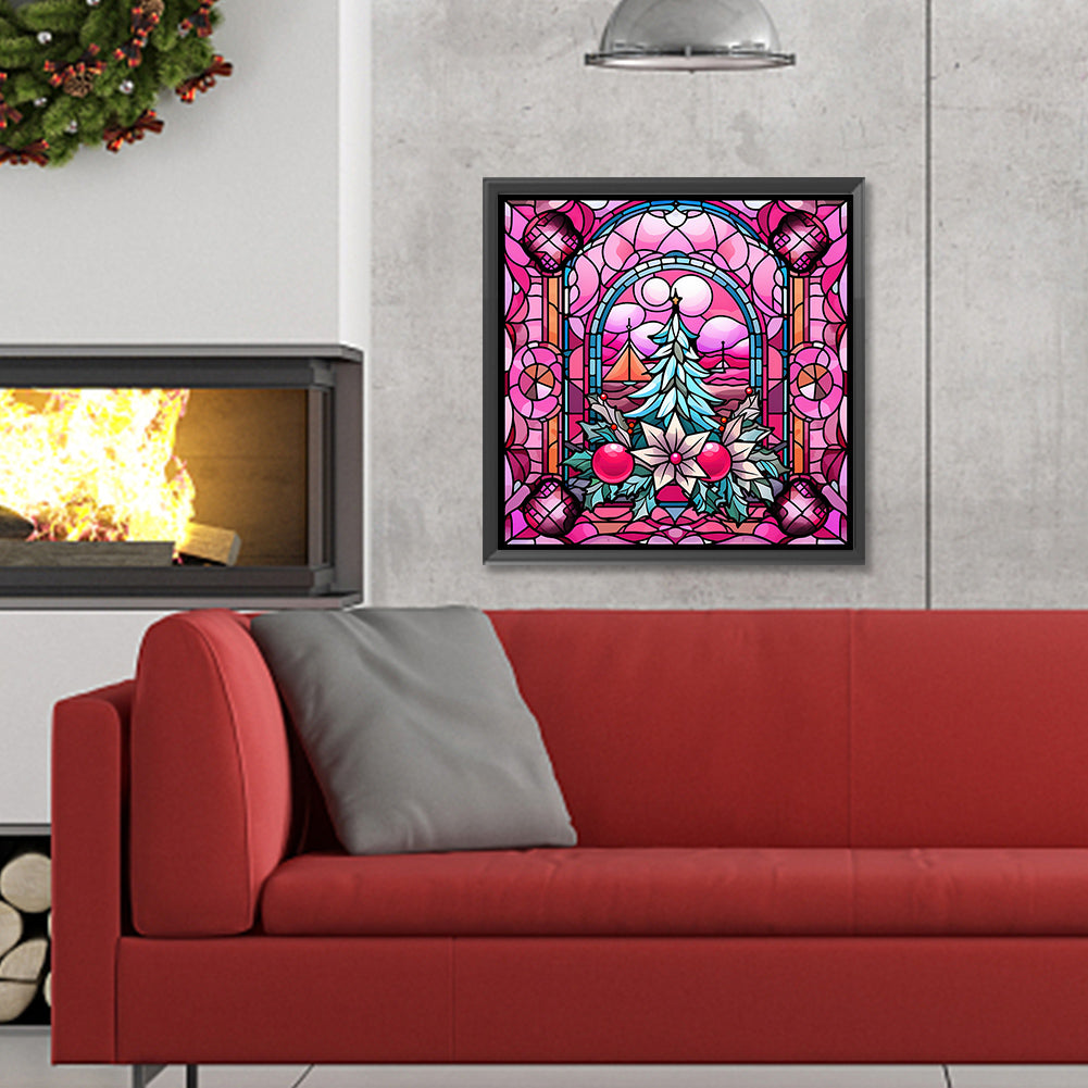 Pink Christmas Glass Painting - Full Round Drill Diamond Painting 30*30CM