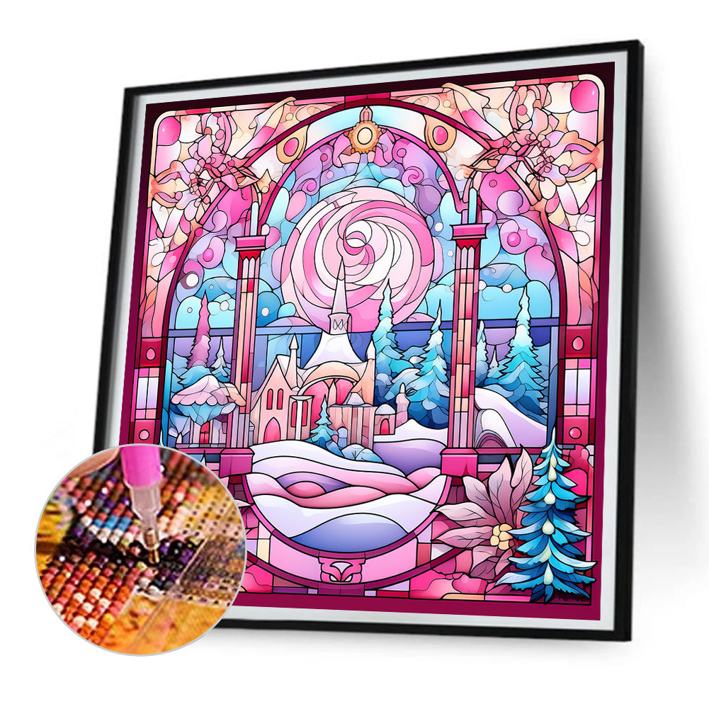 Pink Christmas Glass Painting - Full Round Drill Diamond Painting 30*30CM