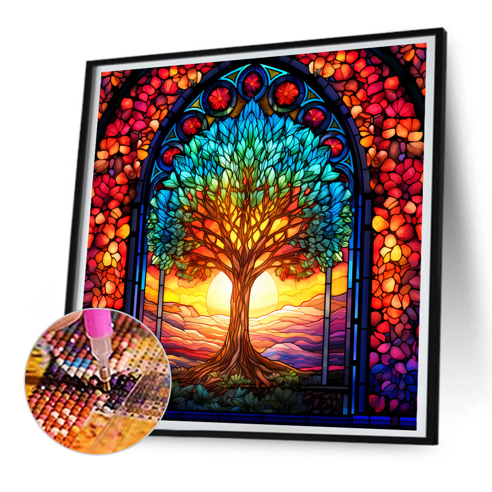 Tree Of Life Glass Painting - Full Round Drill Diamond Painting 30*30CM