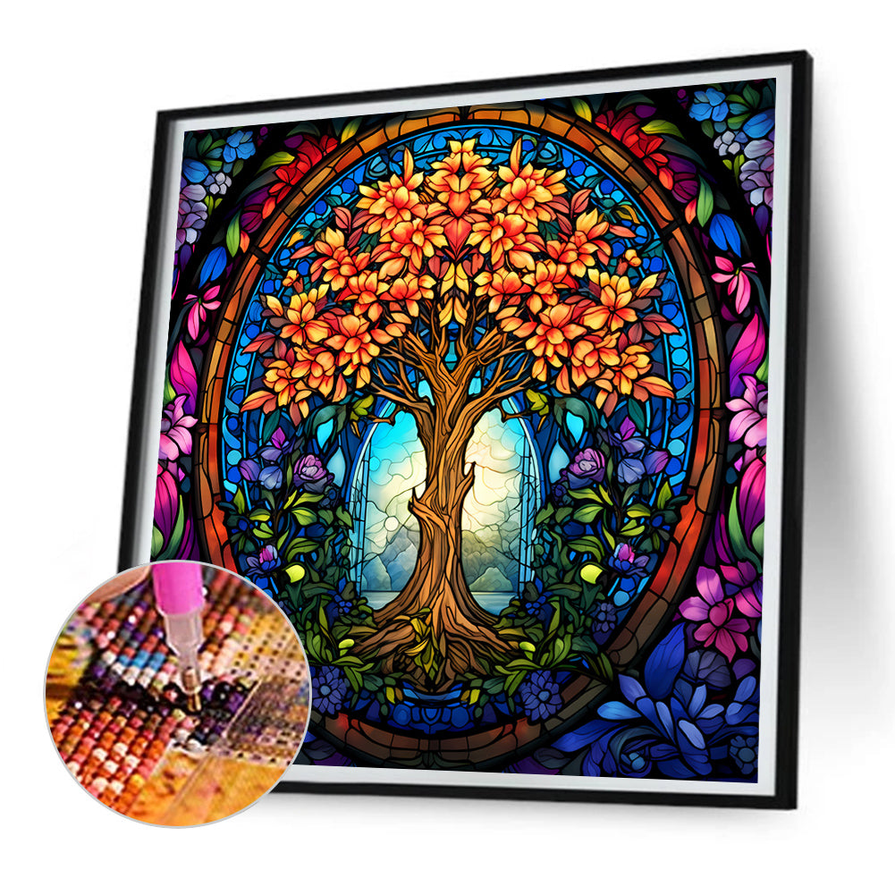 Tree Of Life Glass Painting - Full Round Drill Diamond Painting 30*30CM