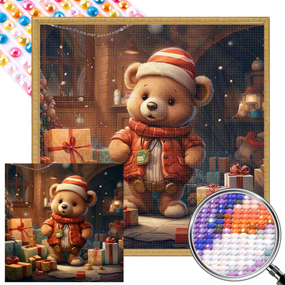 Christmas Gift Bear - Full Round Drill Diamond Painting 40*40CM