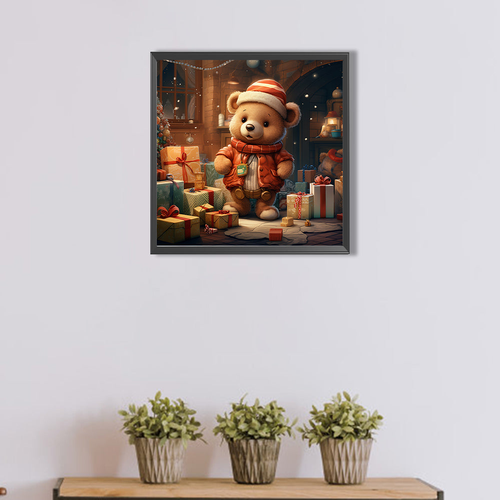 Christmas Gift Bear - Full Round Drill Diamond Painting 40*40CM