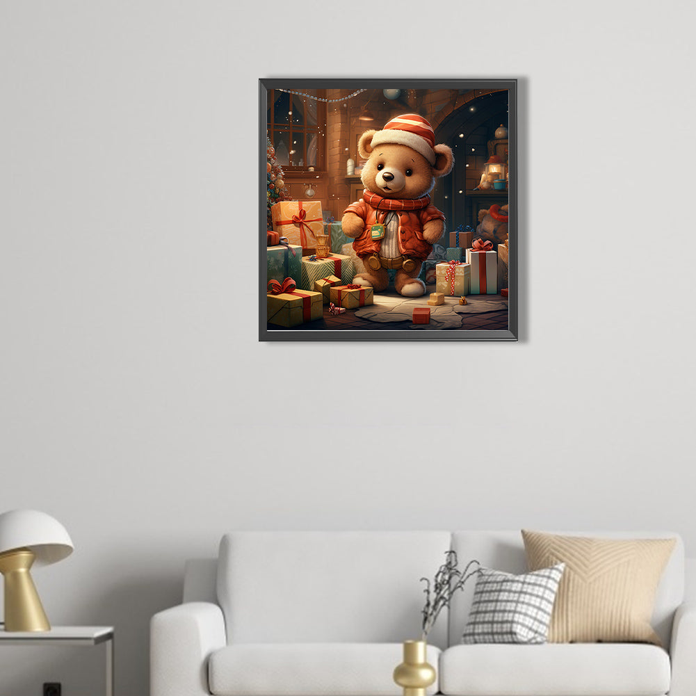 Christmas Gift Bear - Full Round Drill Diamond Painting 40*40CM