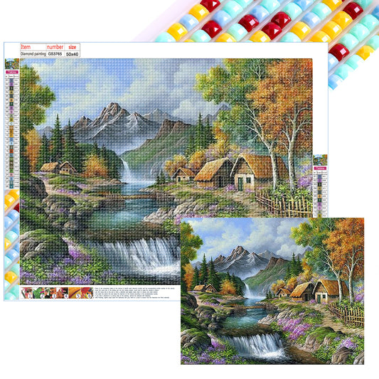 Forest Waterfall - Full Square Drill Diamond Painting 50*40CM