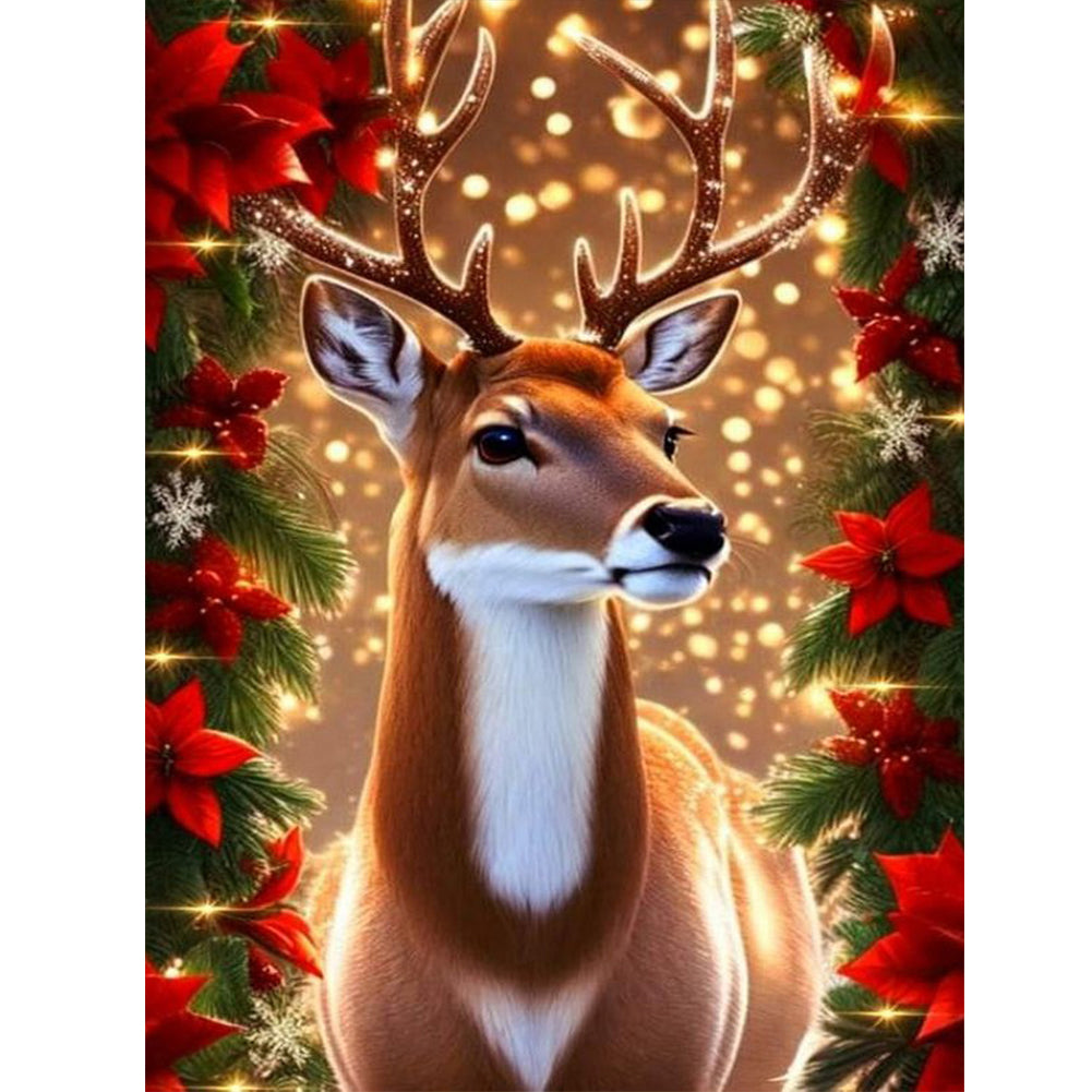 Christmas Deer - Full Round Drill Diamond Painting 30*40CM