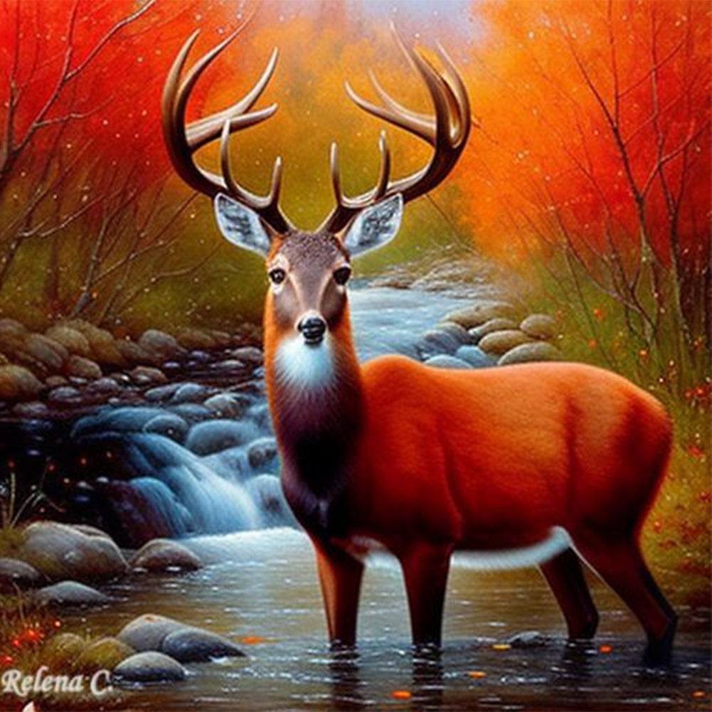 Creek Elk - Full Round Drill Diamond Painting 30*30CM