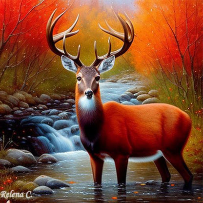 Creek Elk - Full Round Drill Diamond Painting 30*30CM