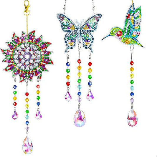 3PCS Suncatcher Double Sided Diamond Painting Art Pendant (Datura Butterfly)