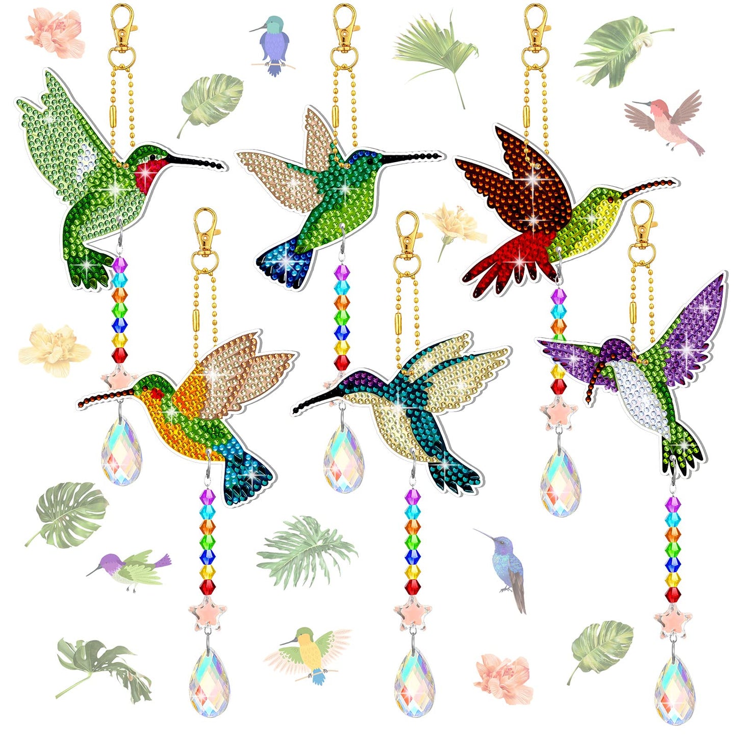 6PCS Suncatcher Double Sided Diamond Painting Art Pendant (Hummingbird)