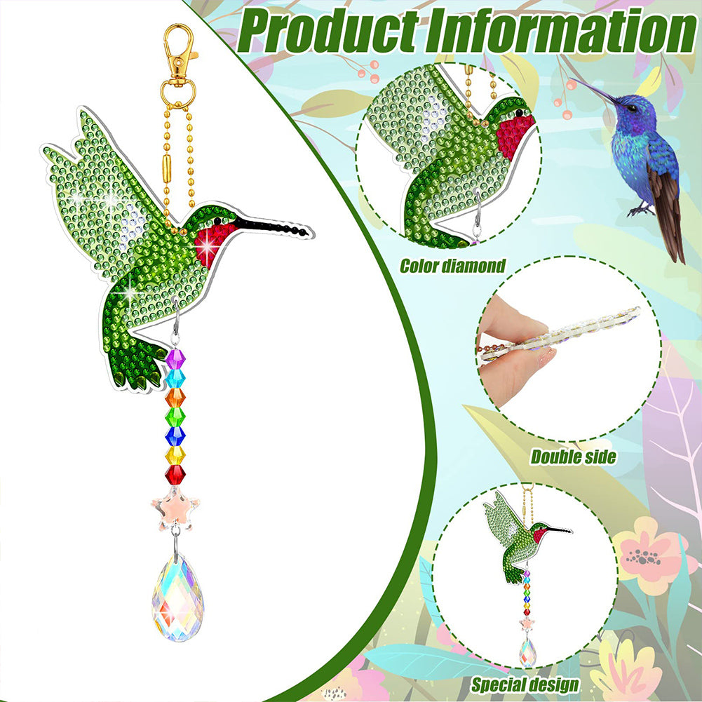 6PCS Suncatcher Double Sided Diamond Painting Art Pendant (Hummingbird)