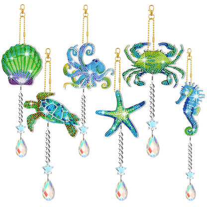 6PCS Suncatcher Double Sided Diamond Painting Art Pendant (Marine Life)