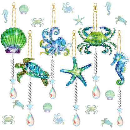 6PCS Suncatcher Double Sided Diamond Painting Art Pendant (Marine Life)