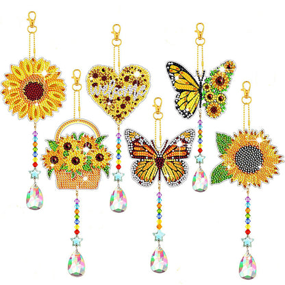 6PCS Suncatcher Double Sided Diamond Painting Art Pendant (Butterfly Sunflower)