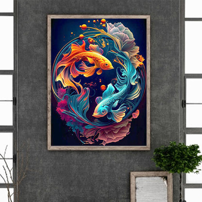 Goldfish Yin Yang Chart - Full Round Drill Diamond Painting 30*40CM