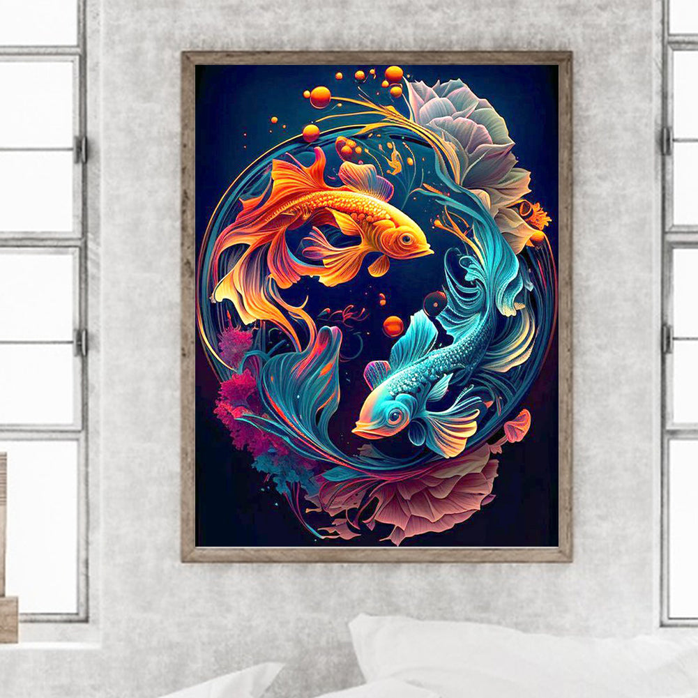 Goldfish Yin Yang Chart - Full Round Drill Diamond Painting 30*40CM