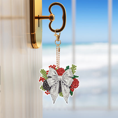 6PCS Double Sided Special Shape Diamond Painting Keychain (Christmas Bow)