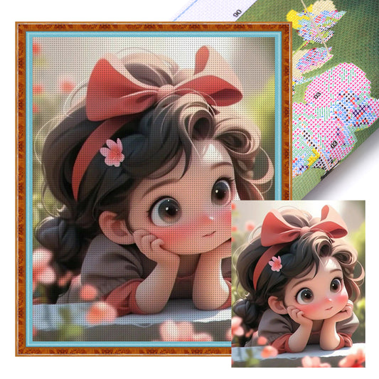 Little Girl Wearing Red Bow - 11CT Stamped Cross Stitch 40*50CM