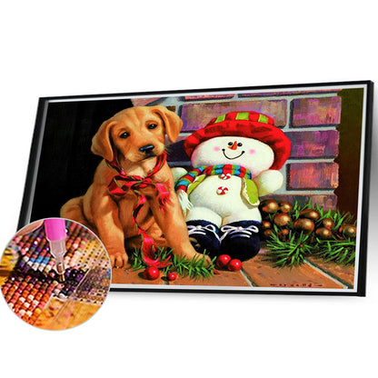 Christmas Dog And Snowman - Full Round Drill Diamond Painting 40*30CM