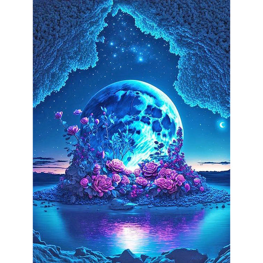 Rose Under The Moon - Full Round Drill Diamond Painting 30*40CM