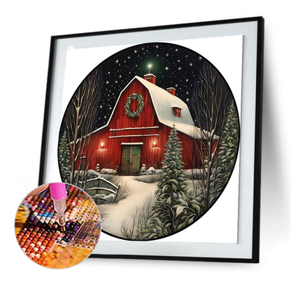 Christmas Snow Red House - Full Round Drill Diamond Painting 30*30CM