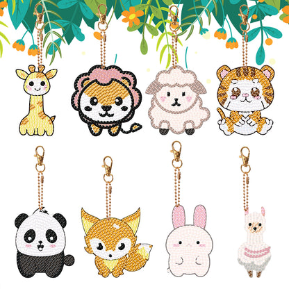 8PCS Double Sided Diamond Art Keyring Animals for Adult Kid Purse Handbag Decor