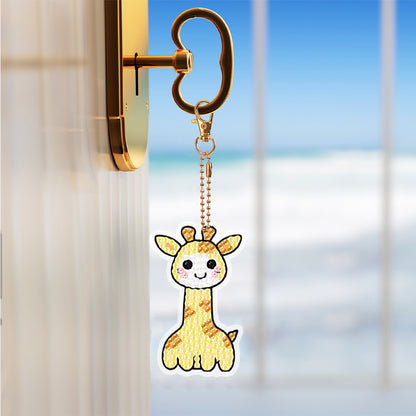 8PCS Double Sided Diamond Art Keyring Animals for Adult Kid Purse Handbag Decor