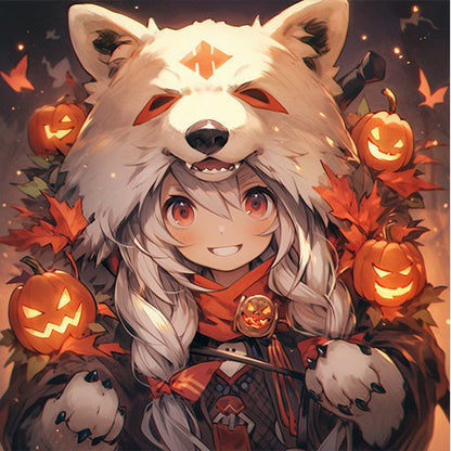 Halloween Wolf Girl - Full AB Dril Round Diamond Painting 40*40CM