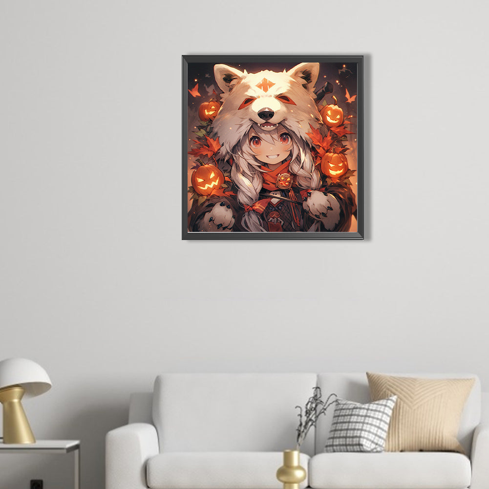 Halloween Wolf Girl - Full AB Dril Round Diamond Painting 40*40CM