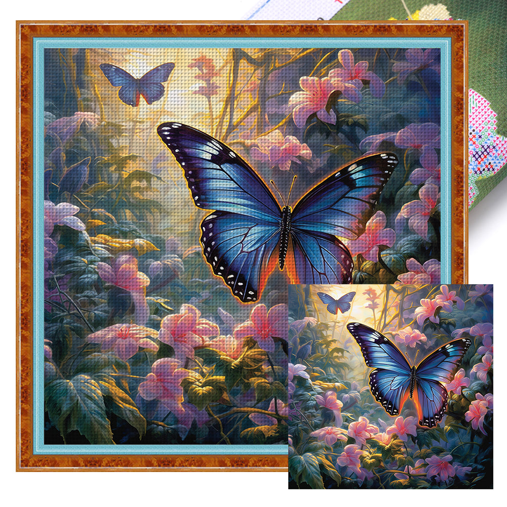 Flowers Butterflies - 11CT Stamped Cross Stitch 40*40CM