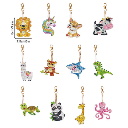 12PCS Double Sided Diamond Painting Art Keychain Pendant (Small Animal)