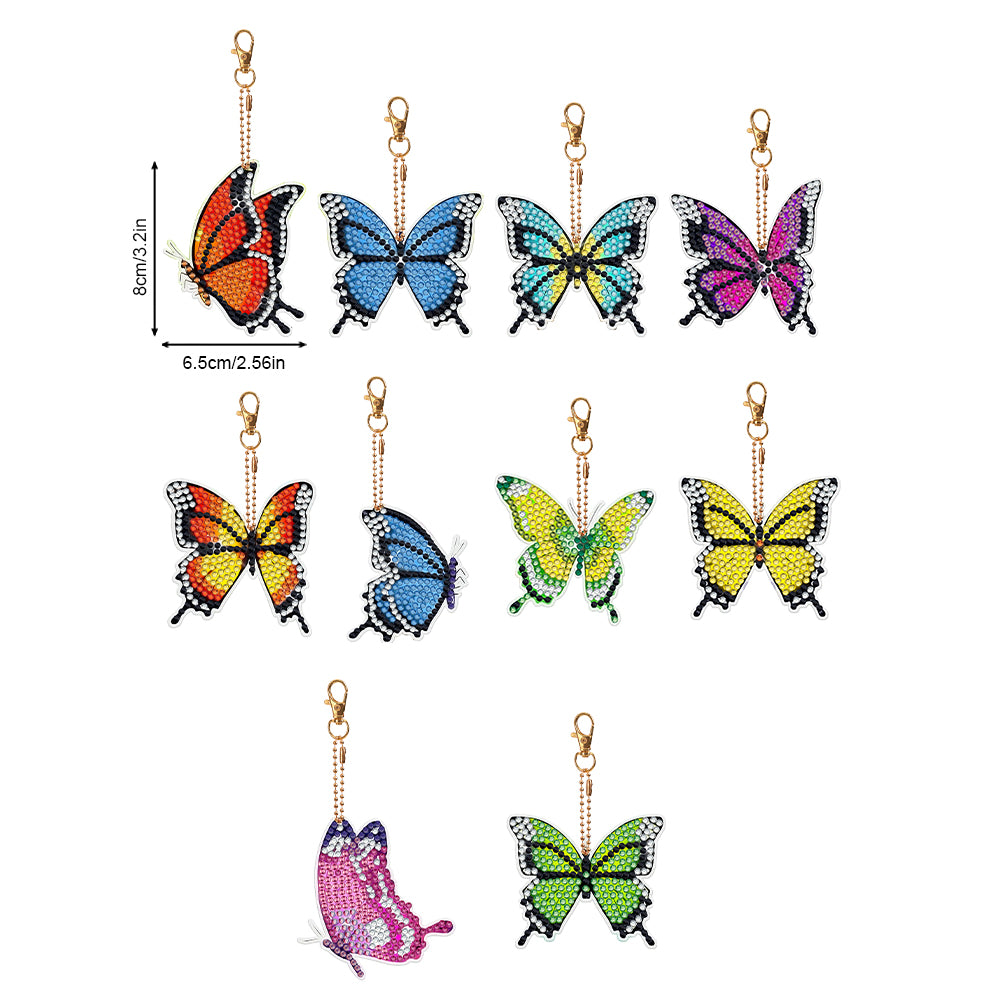 10PCS Double Sided Special Shape Diamond Painting Art Keychain Pendant Butterfly