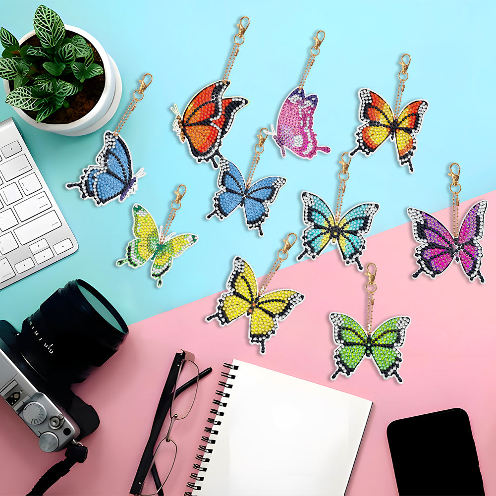 10PCS Double Sided Special Shape Diamond Painting Art Keychain Pendant Butterfly