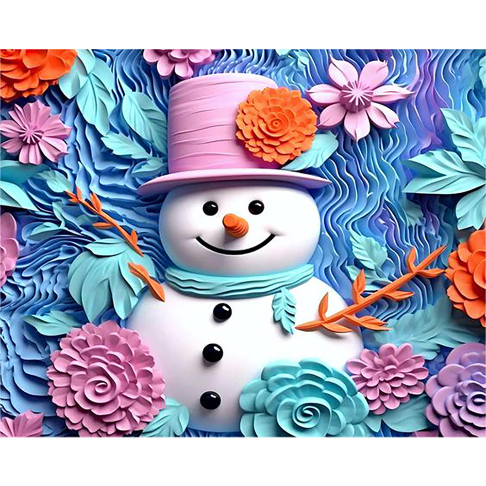 Paper Sculpture Blue Snowman - Full Round Drill Diamond Painting 40*50CM