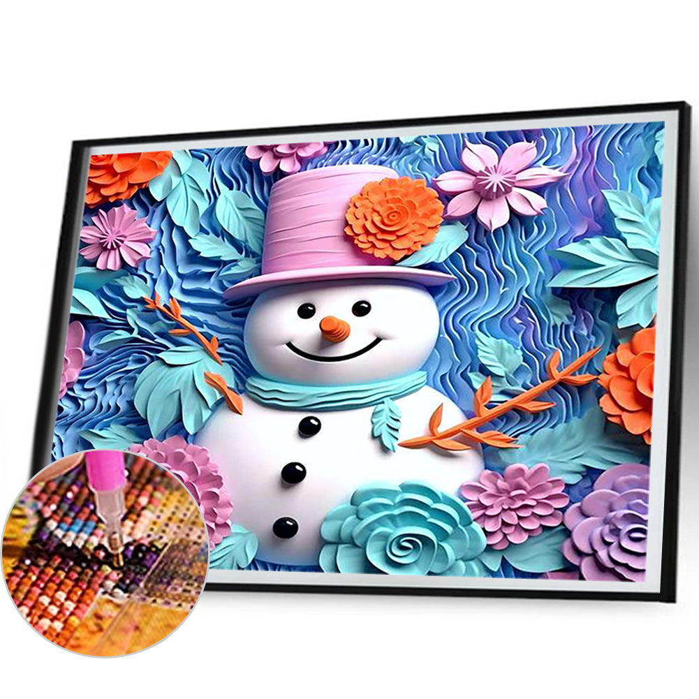 Paper Sculpture Blue Snowman - Full Round Drill Diamond Painting 40*50CM