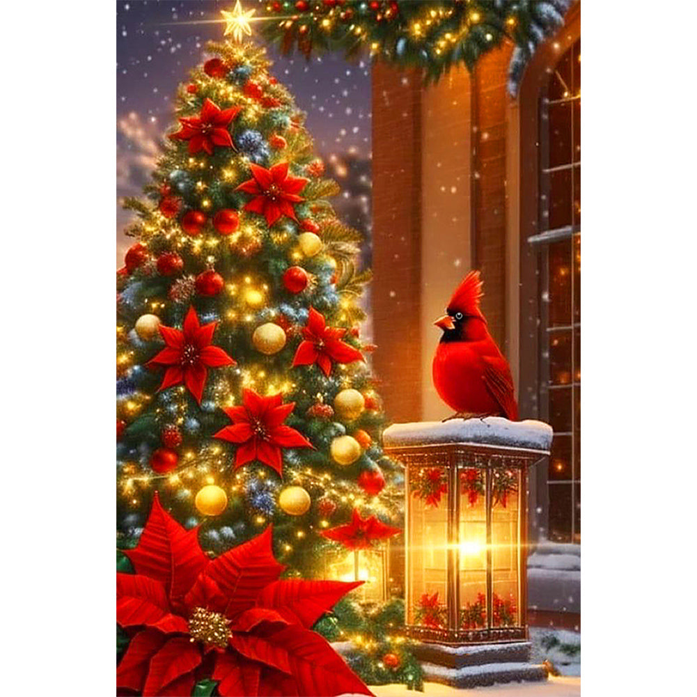 Christmas Cardinals In Front Of The Tree - Full Round Drill Diamond Painting 40*60CM