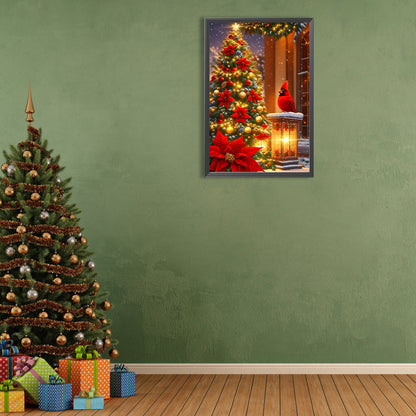 Christmas Cardinals In Front Of The Tree - Full Round Drill Diamond Painting 40*60CM