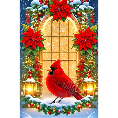 Christmas Cardinals In Front Of The Window - Full Round Drill Diamond Painting 40*60CM